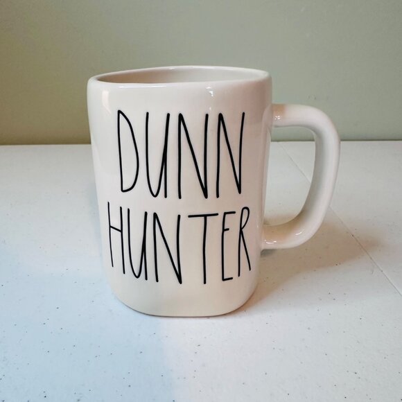 Rae Dunn "Dunn Hunter" Ceramic Coffee Mug White Black Text - Picture 1 of 7
